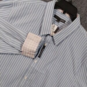 Harve‎ Benard Shirt Mens XL Blue Stripe 100% Cotton Button Front Flip Cuff